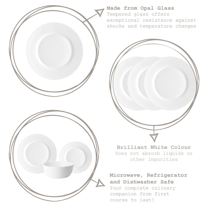 25cm White Toledo Glass Dinner Plates - Pack of Six - By Bormioli Rocco