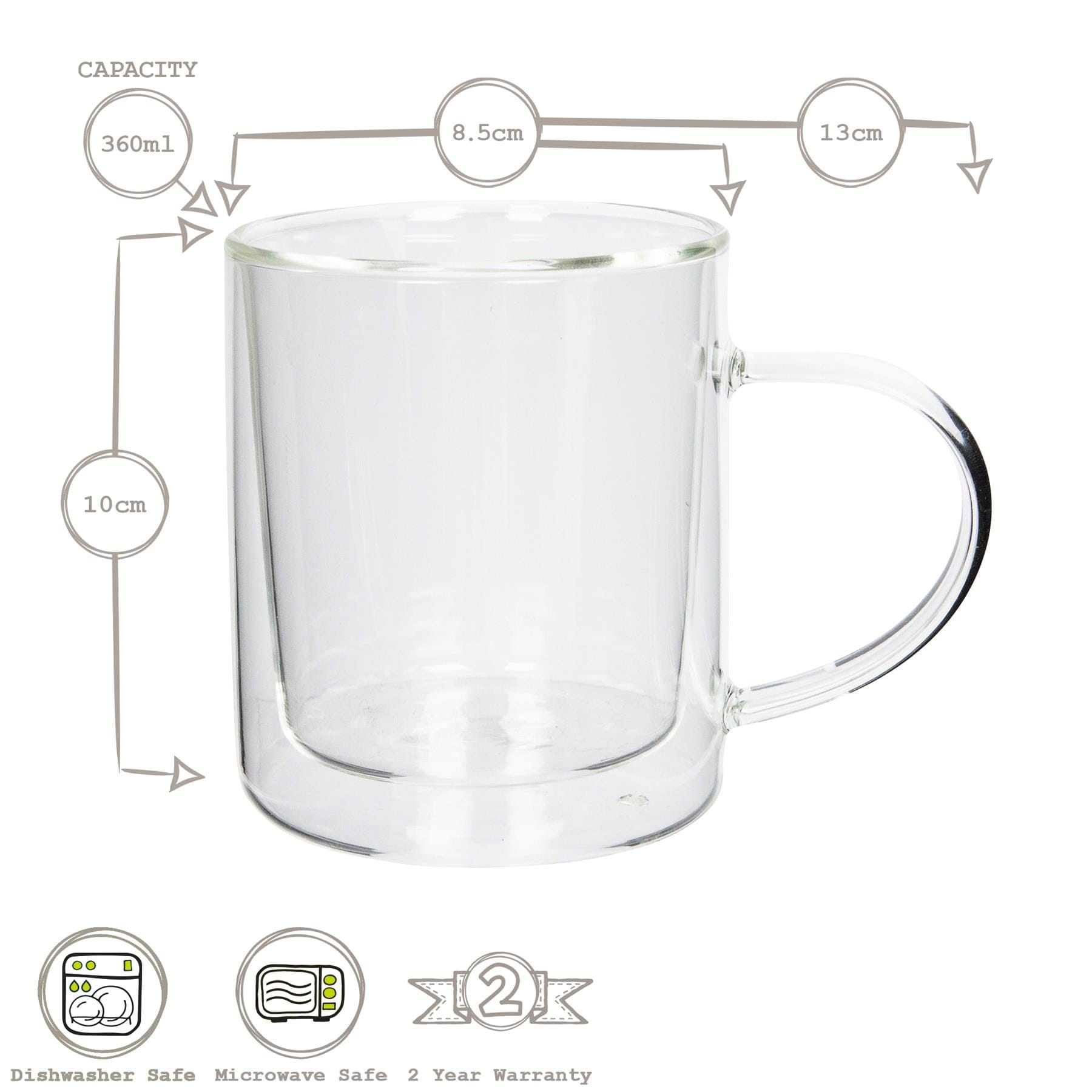 360ml Double-Walled Glass Mugs Set - Pack of 2
