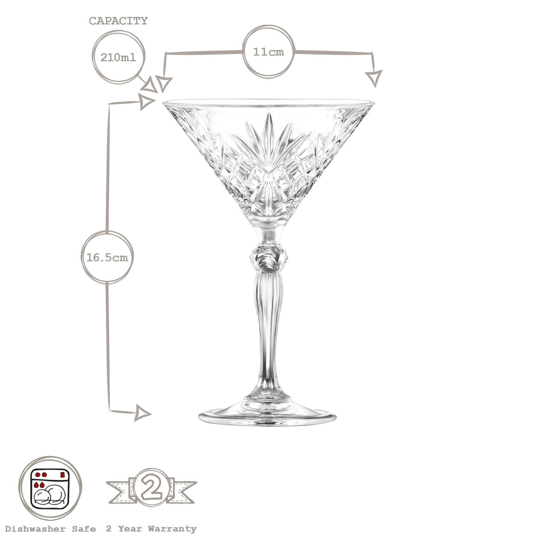 210ml Crystal Martini Glasses - Pack of 6