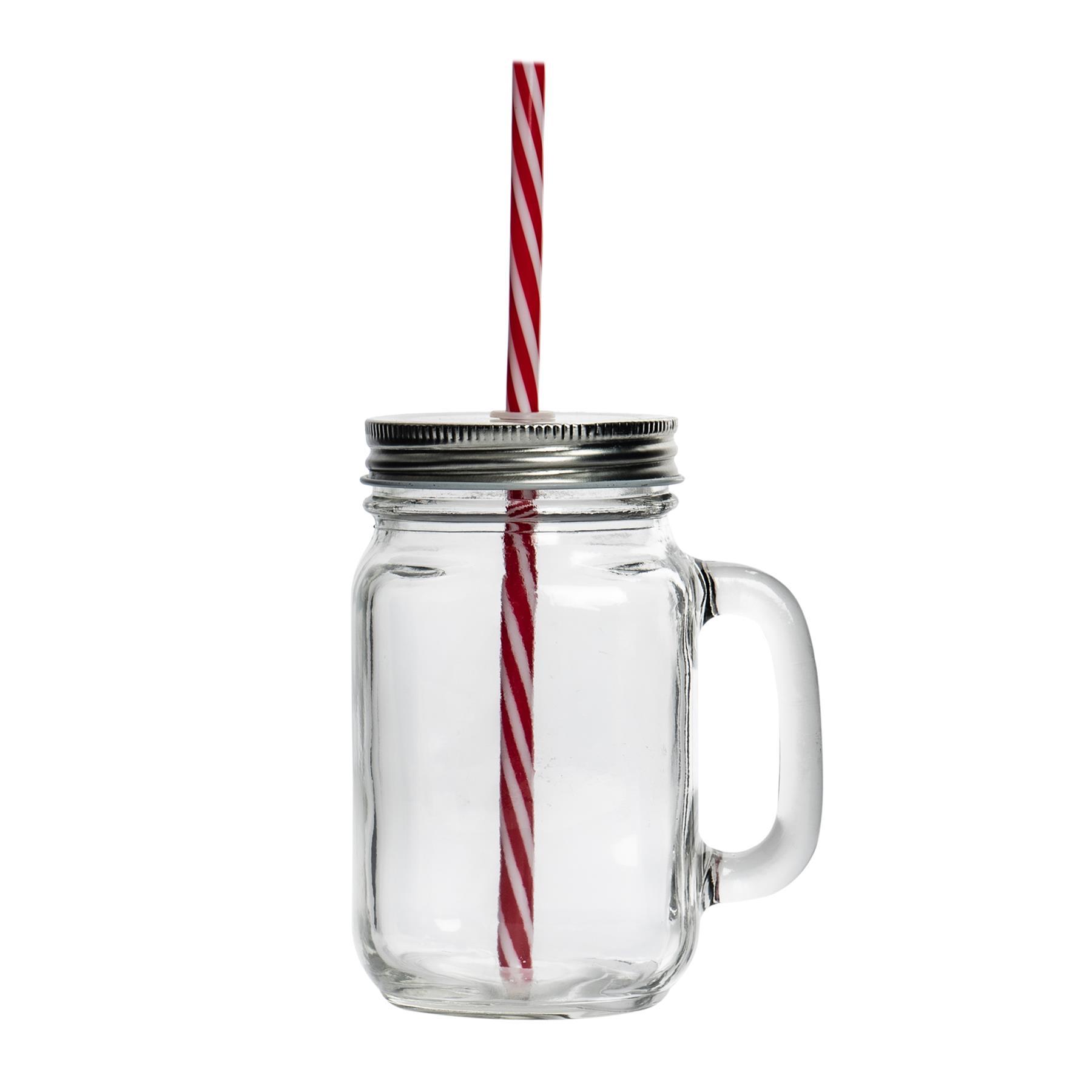 450ml Mason Drinking Jar Glasses with Straws - Pack of Four