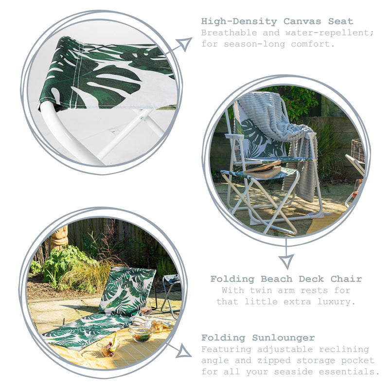4pc Banana Leaf Folding Beach Chair & Lounger Set - By Harbour Housewares