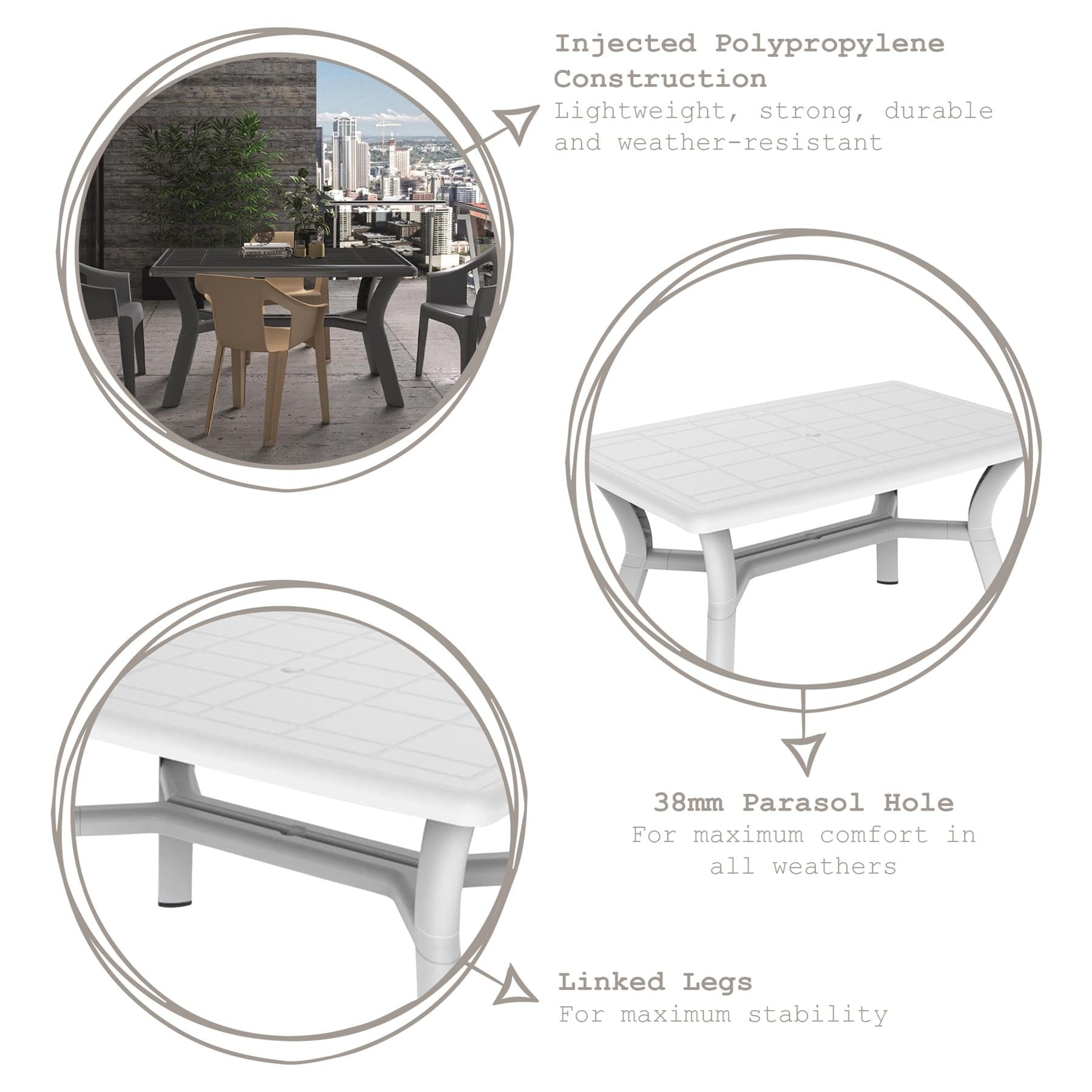 Four-Seater Rectangular Tulip Plastic Garden Dining Table 140cm x 90cm