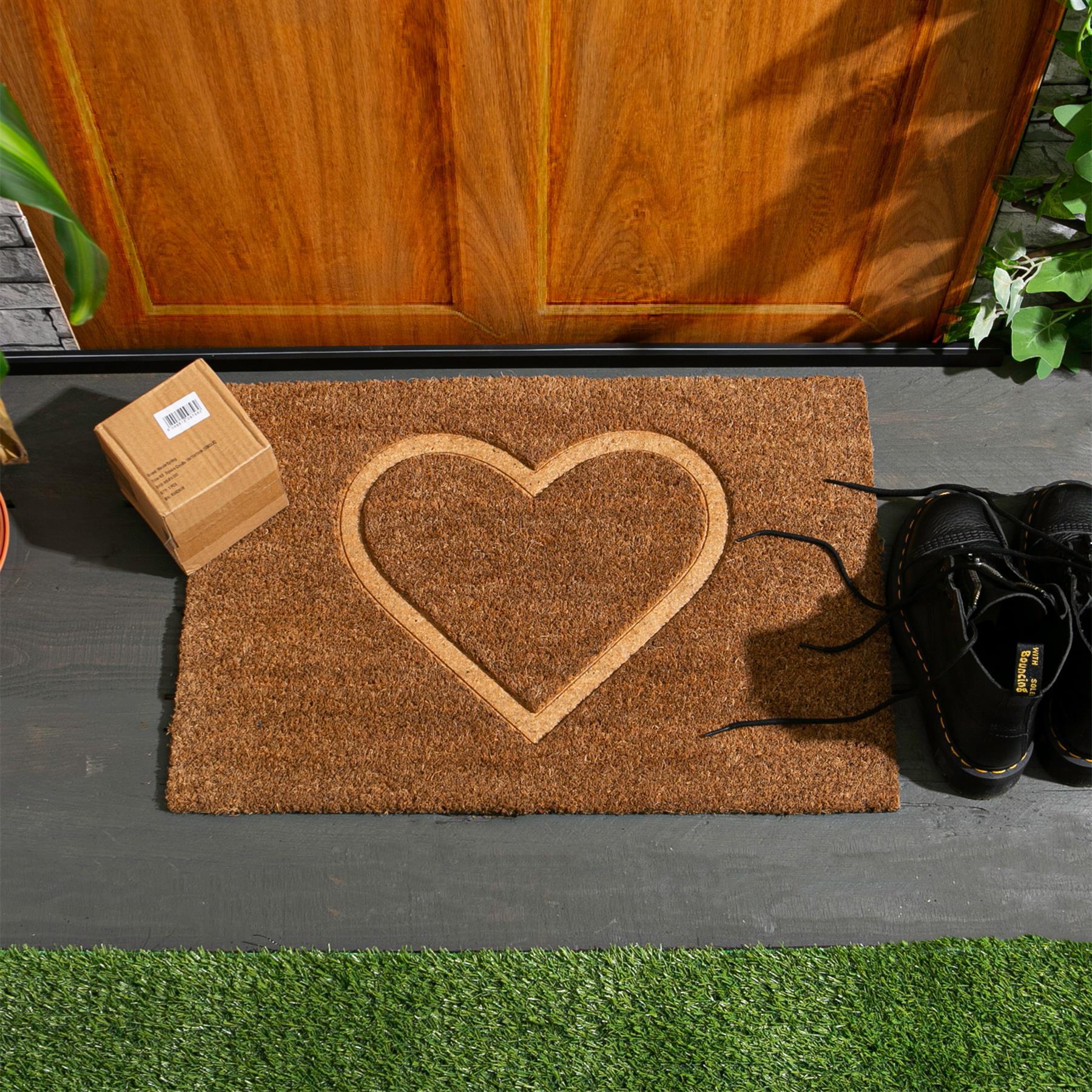60cm x 40cm Brown Heart Embossed Coir Door Mat