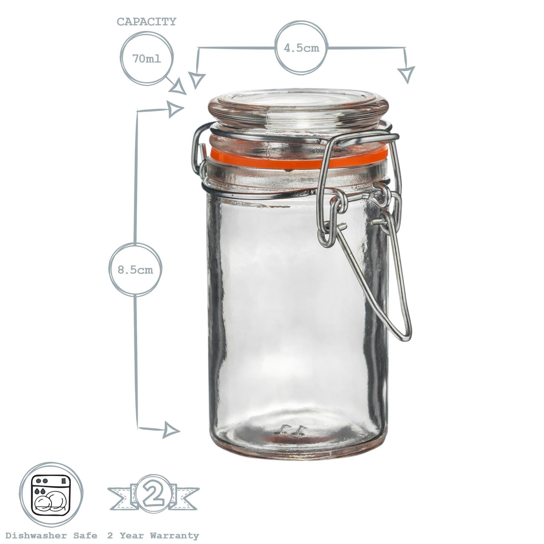 70ml Air tight Classic Glass Storage / Spice Jar + Four Free Coloured Seals