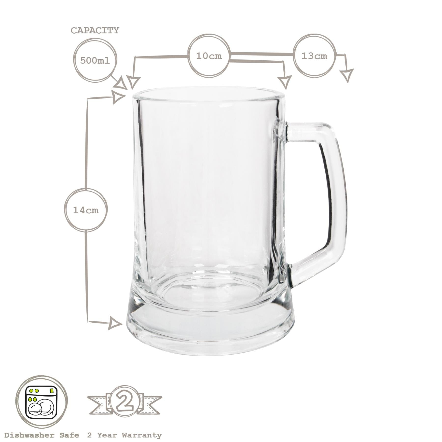 500ml Glass Beer Mugs - Pack of 2