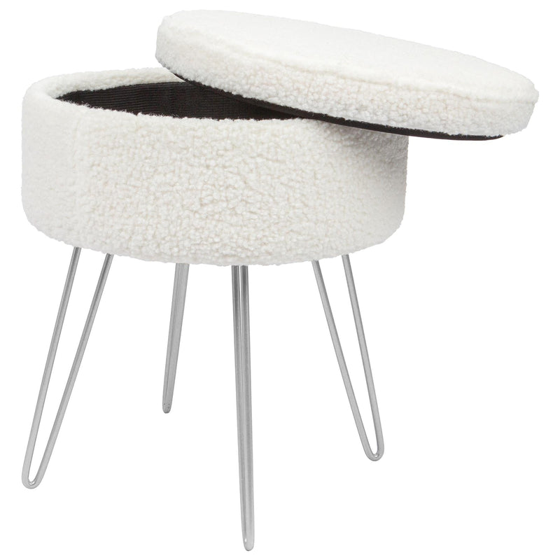 Cream H46 x D37cm Round Boucle Storage Footstool - By Harbour Housewares