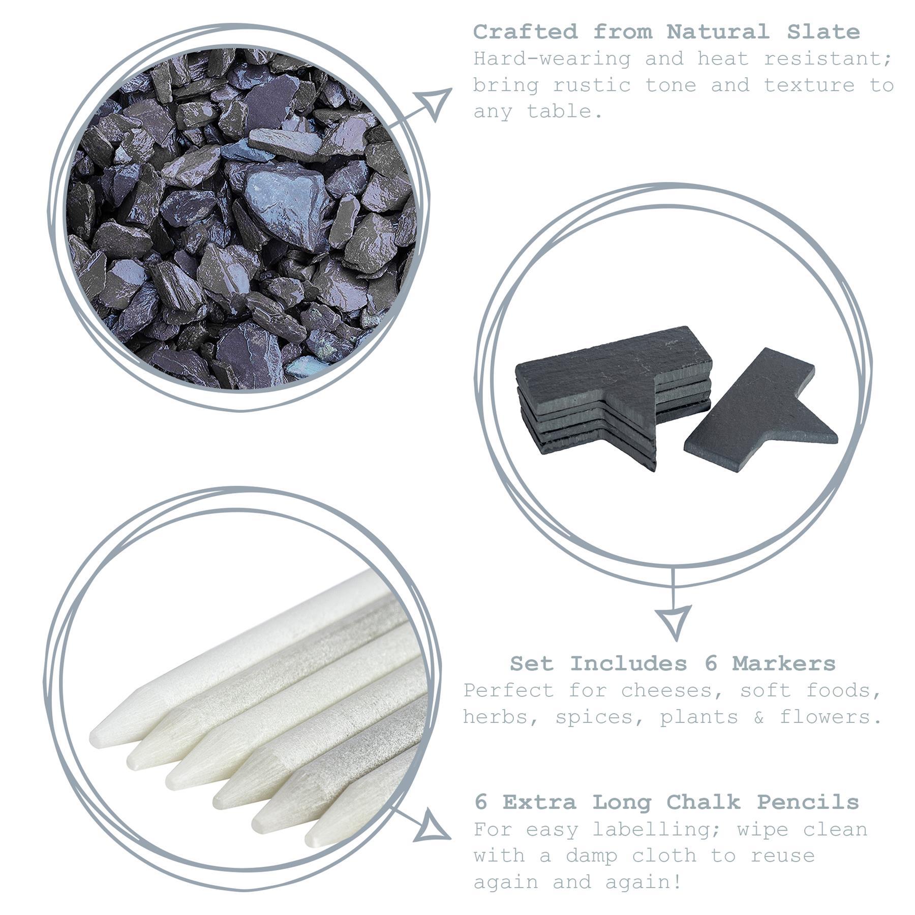 Argon Tableware 6 Slate Cheese Board Markers with Chalk