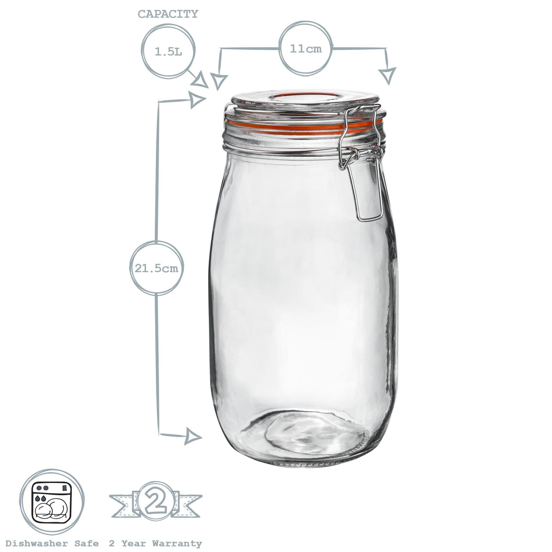 1.5L Air tight Classic Glass Storage Jar + Four Free Coloured Seals