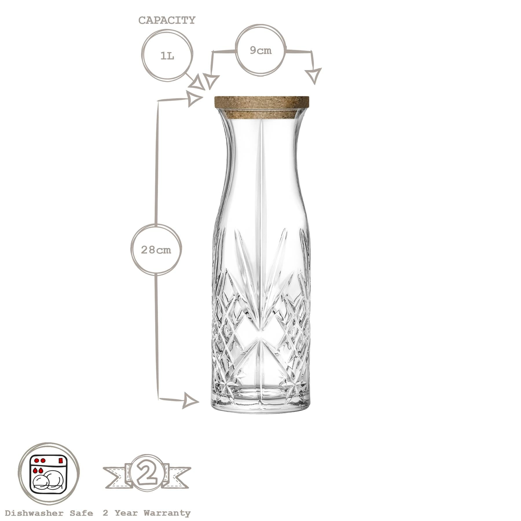 1L Crystal Melodia Glass Carafe with Cork Lid