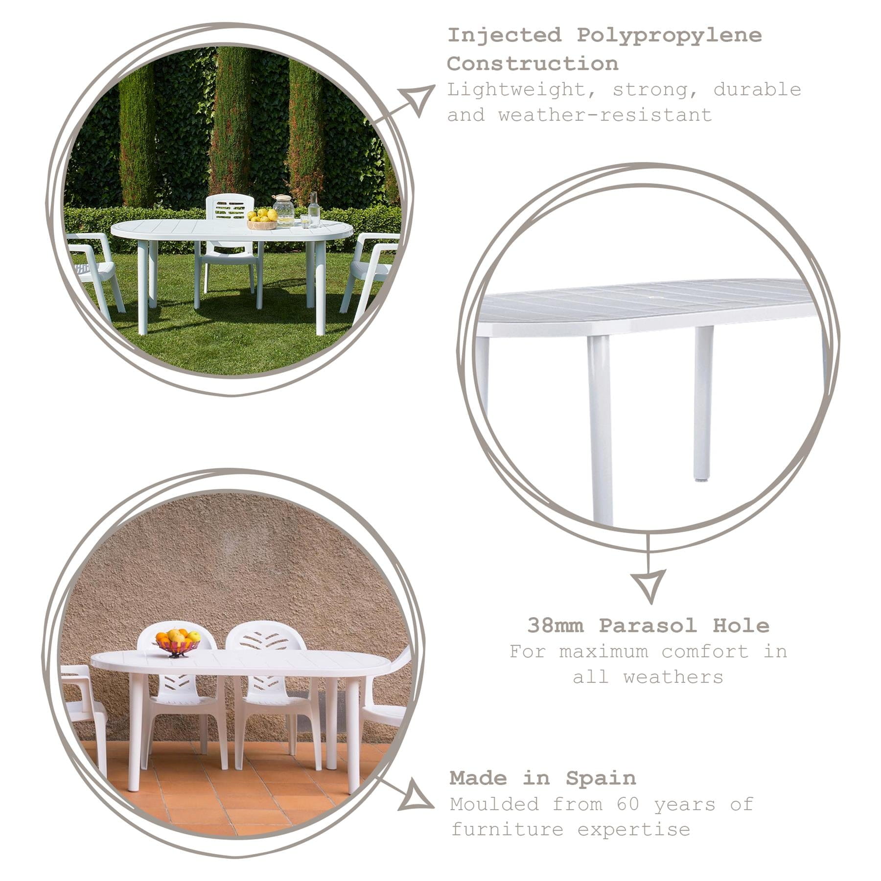 Six-Seater Oval Brava Plastic Garden Dining Table 180cm x 90cm