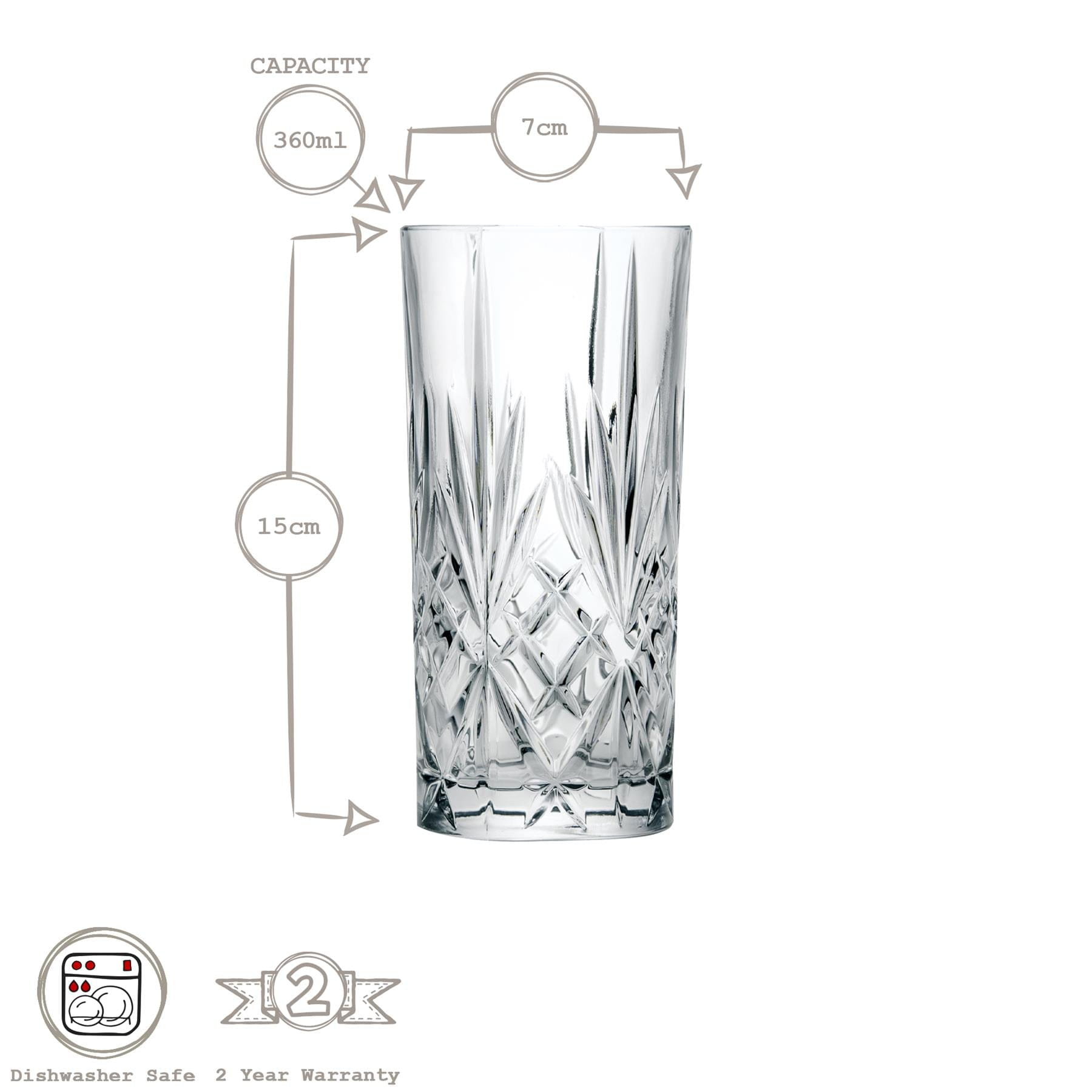 360ml Crystal Melodia Highball Glasses - Pack of 6