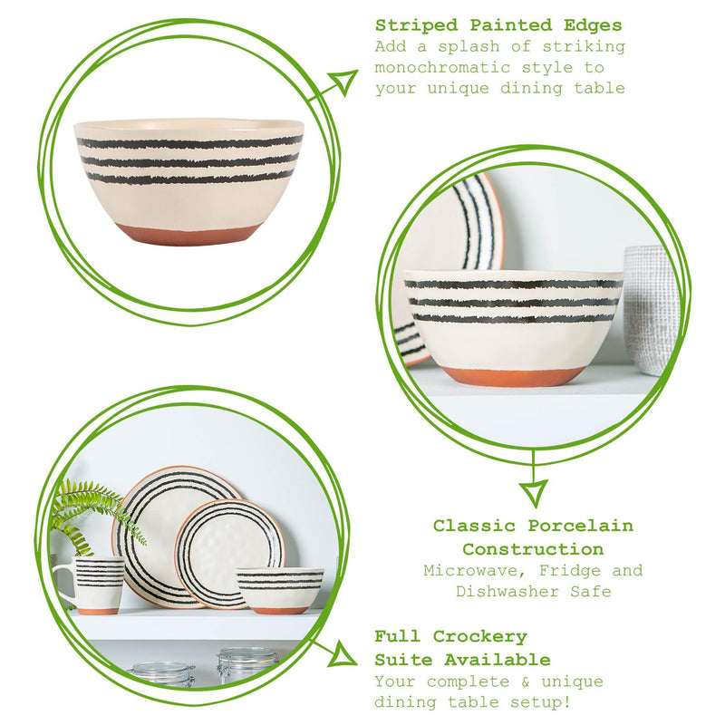 15cm Striped Rim Stoneware Cereal Bowl - By Nicola Spring