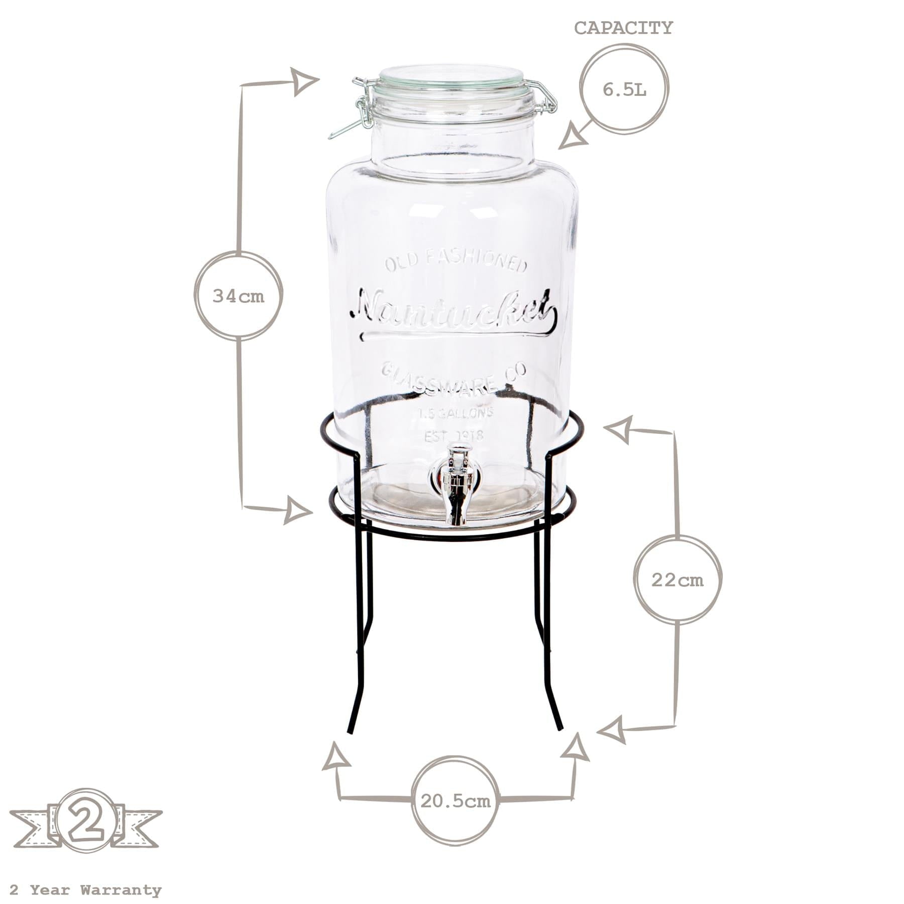 6.5L Glass Drinks Dispenser with Tap & Black Stand