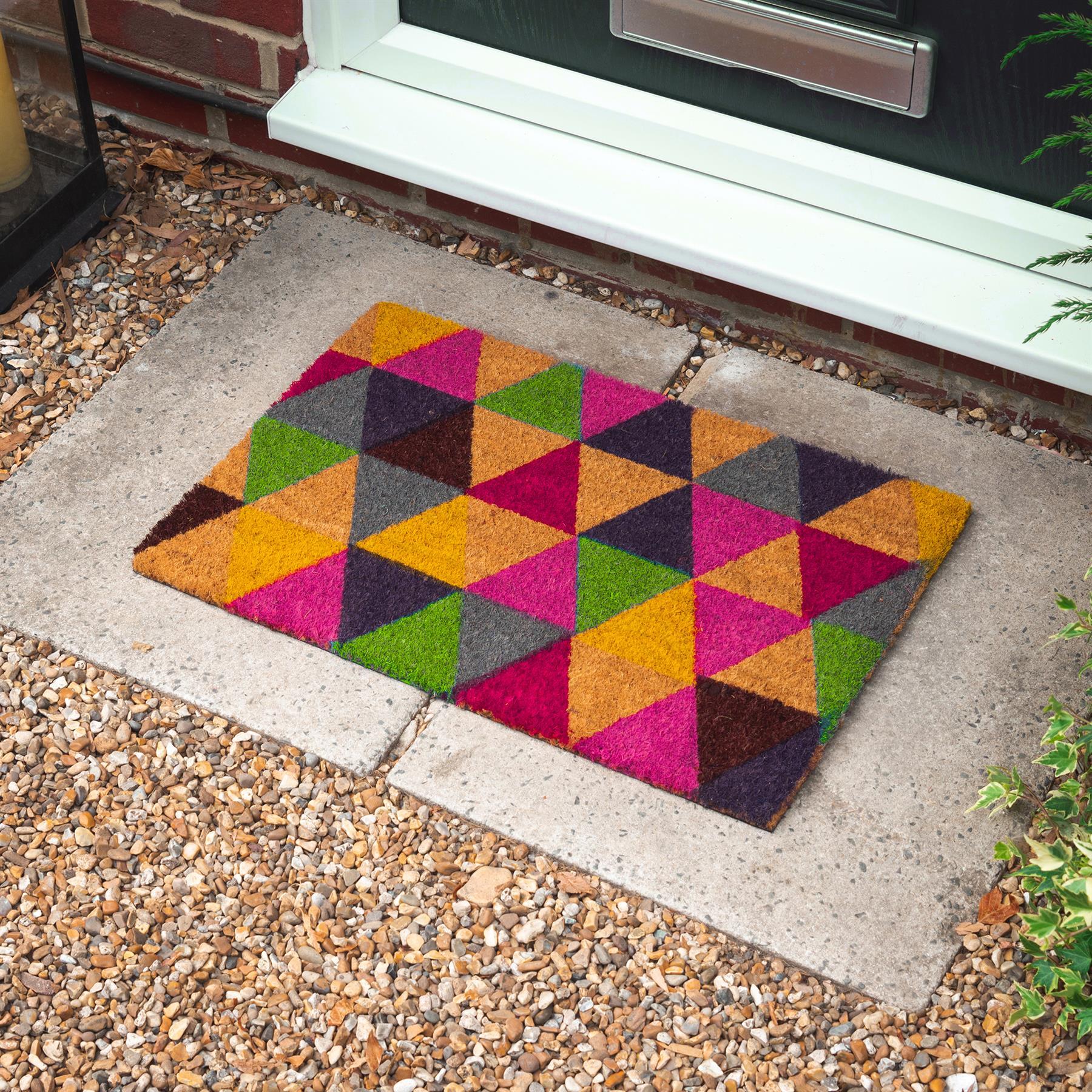 60cm x 40cm Multicoloured Triangles Coir Door Mat