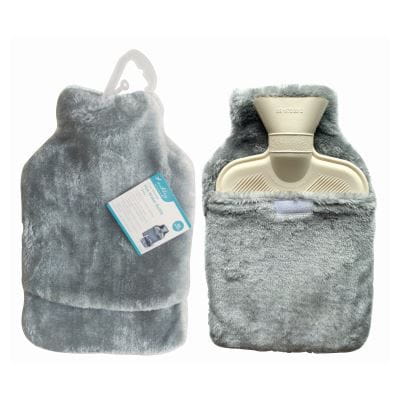 Grey Foot Hot Water Bottle & Plush Faux Fur Cover - By Ashley