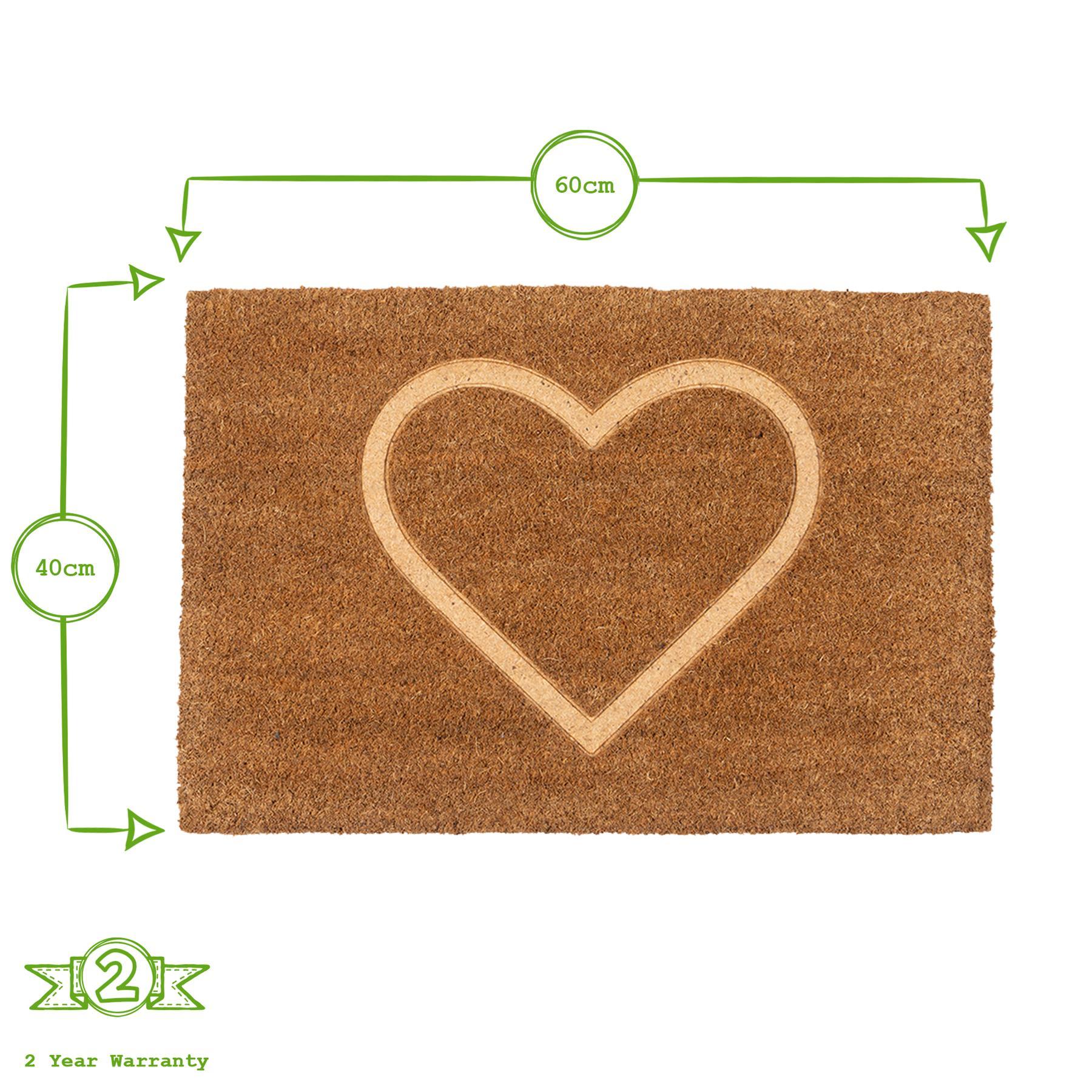 60cm x 40cm Brown Heart Embossed Coir Door Mat