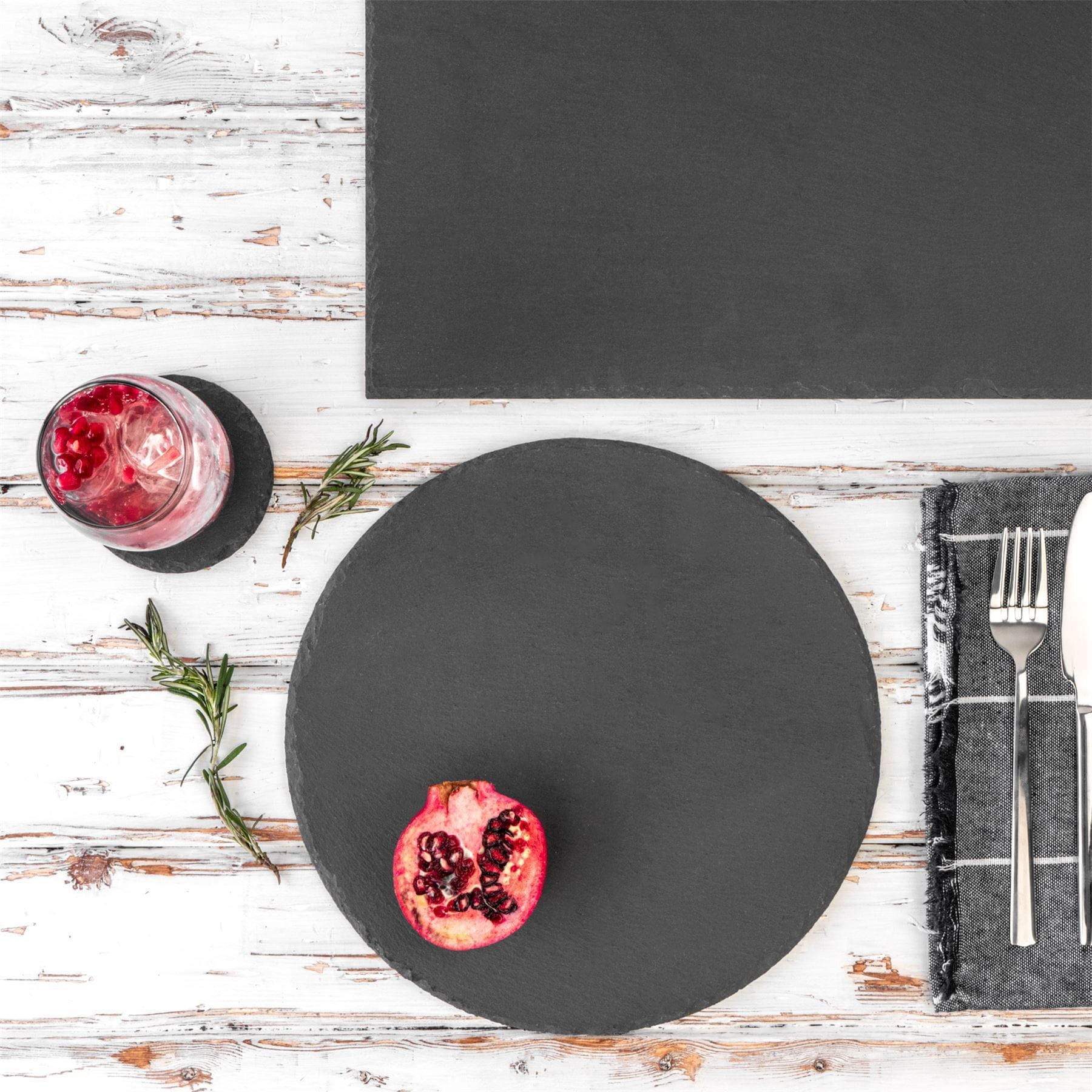 13pc Black Round Slate Placemats Set