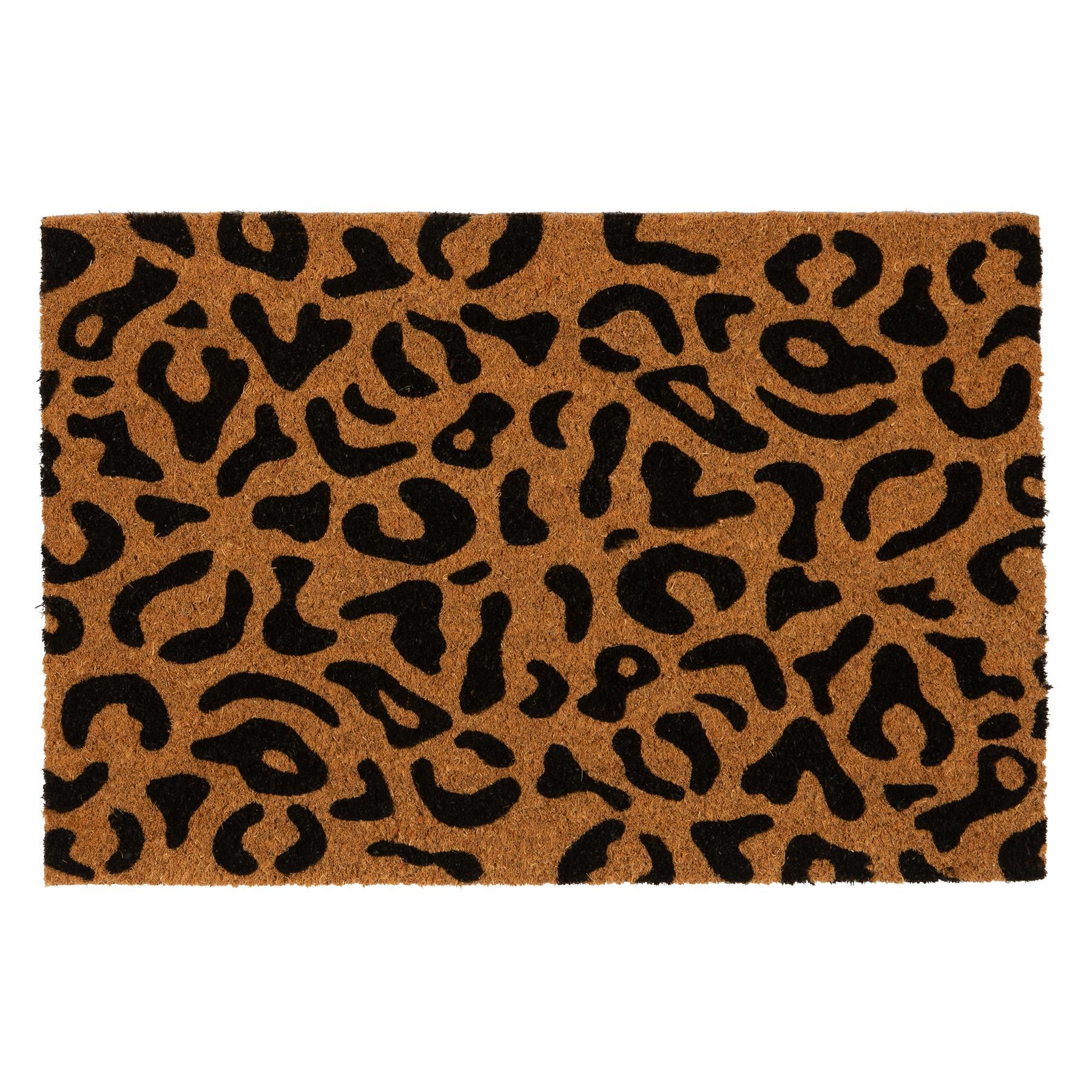 60cm x 40cm Black Leopard Print Coir Door Mat
