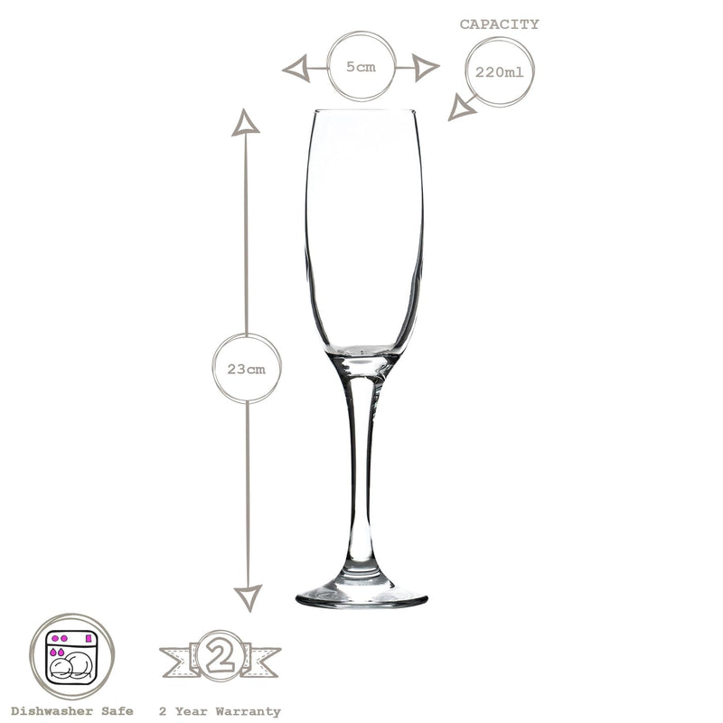220ml Venue Glass Champagne Flutes - Pack of Six  - By LAV