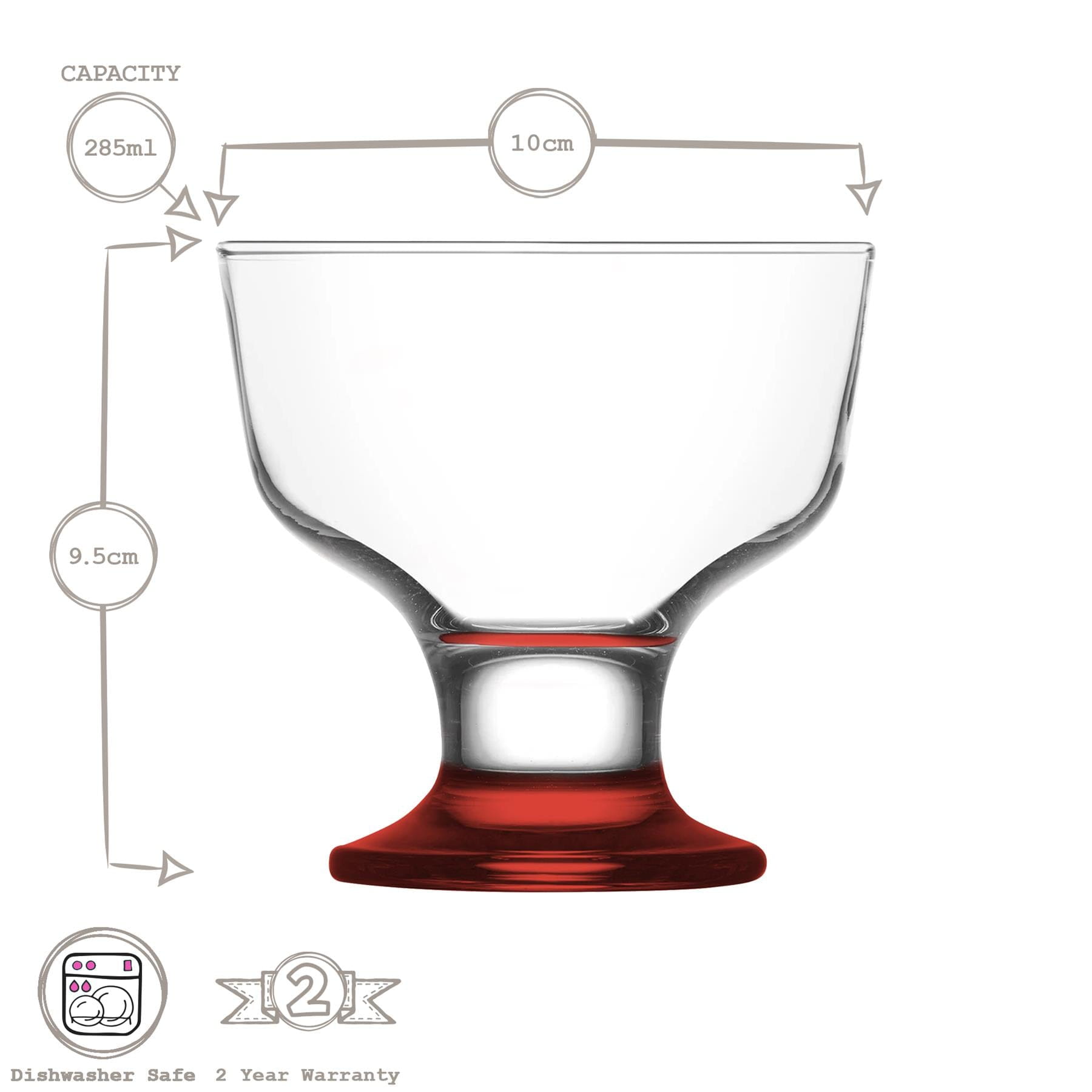 285ml Destina Multicolour Glass Ice Cream Bowls - Pack of Six