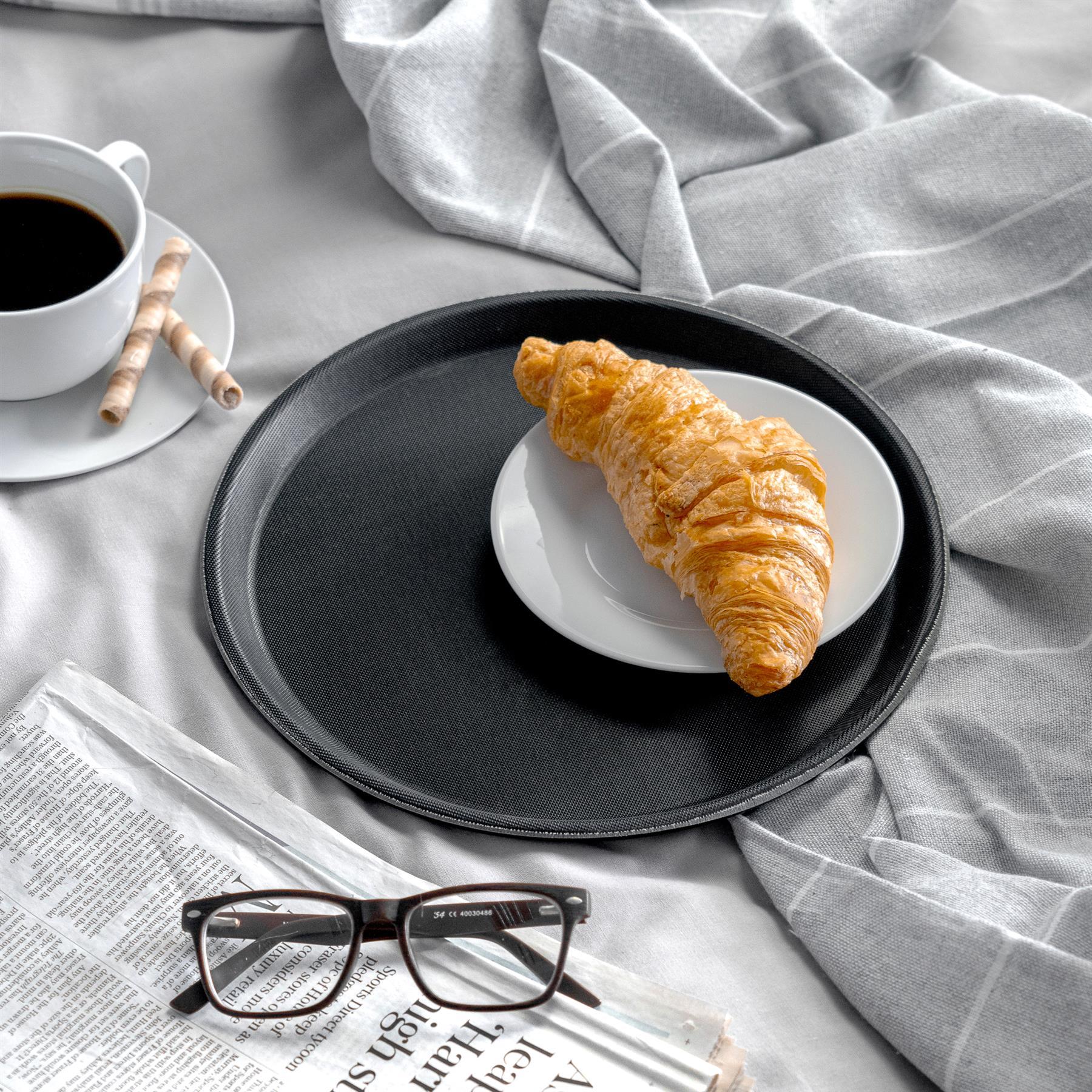 27.5cm Black Round Plastic Non-Slip Serving Tray