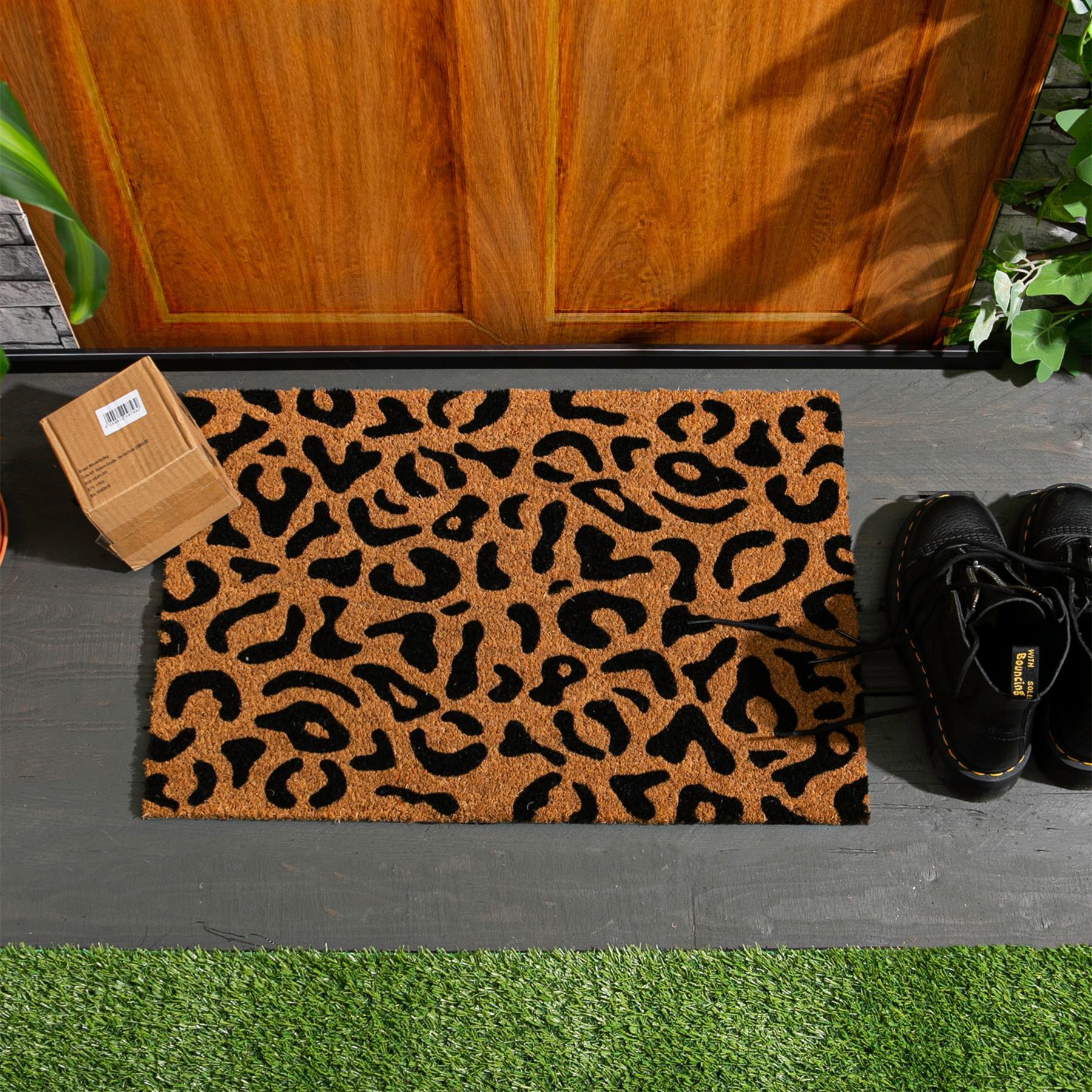 60cm x 40cm Black Leopard Print Coir Door Mat