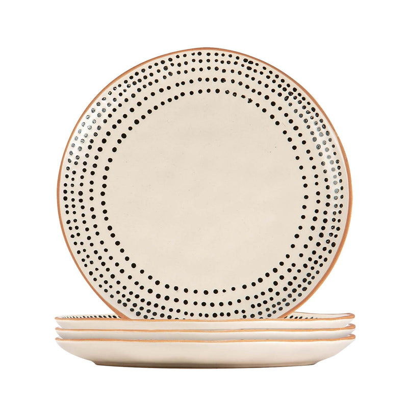 20.5cm Ceramic Monochrome Spotted Rim Side Plates - Pack of Four - By Nicola Spring