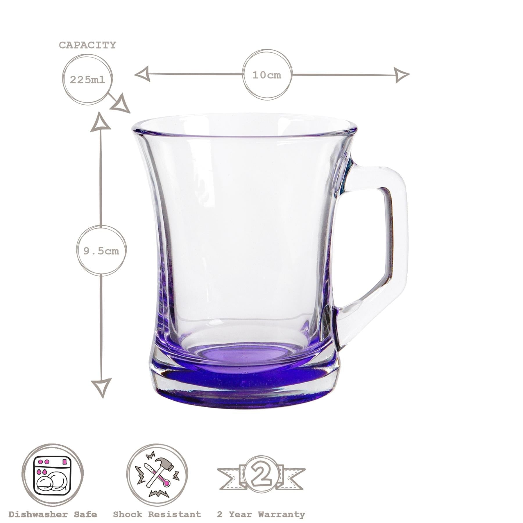 225ml Zen+ Coloured Base Glass Coffee Mugs - Pack of Six