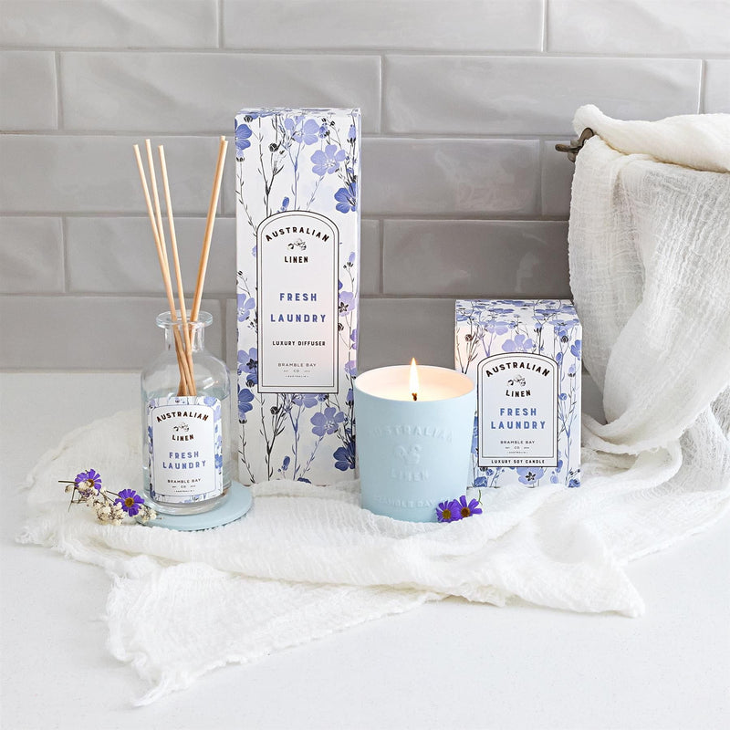 2pc Fresh Laundry Australian Linen Scented Candle & Diffuser Set -  By Bramble Bay