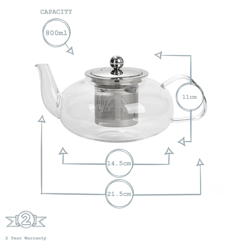 800ml Clear Glass Teapot with Stainless Steel Infuser - By Argon Tableware