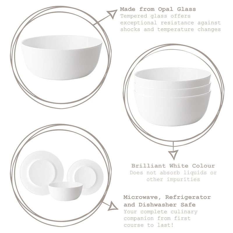 23cm White Toledo Glass Serving Bowls - Pack of Three - By Bormioli Rocco