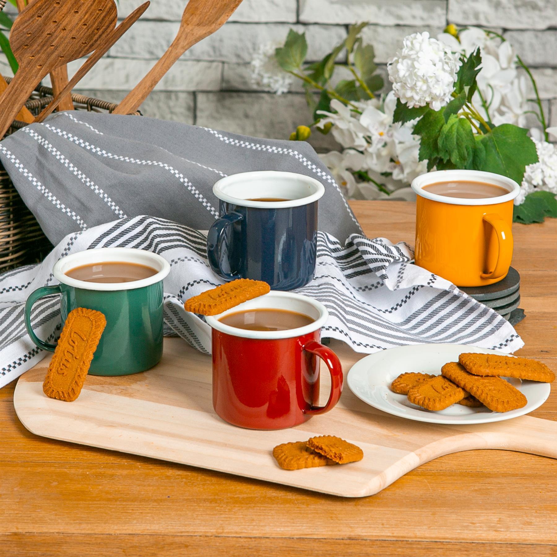 375ml Coloured Enamel Mugs - 4 Colours