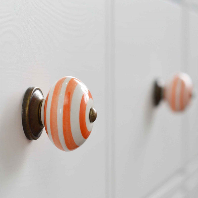 Round Ceramic Cabinet Knobs - Stripe - 6 Colours - By Nicola Spring
