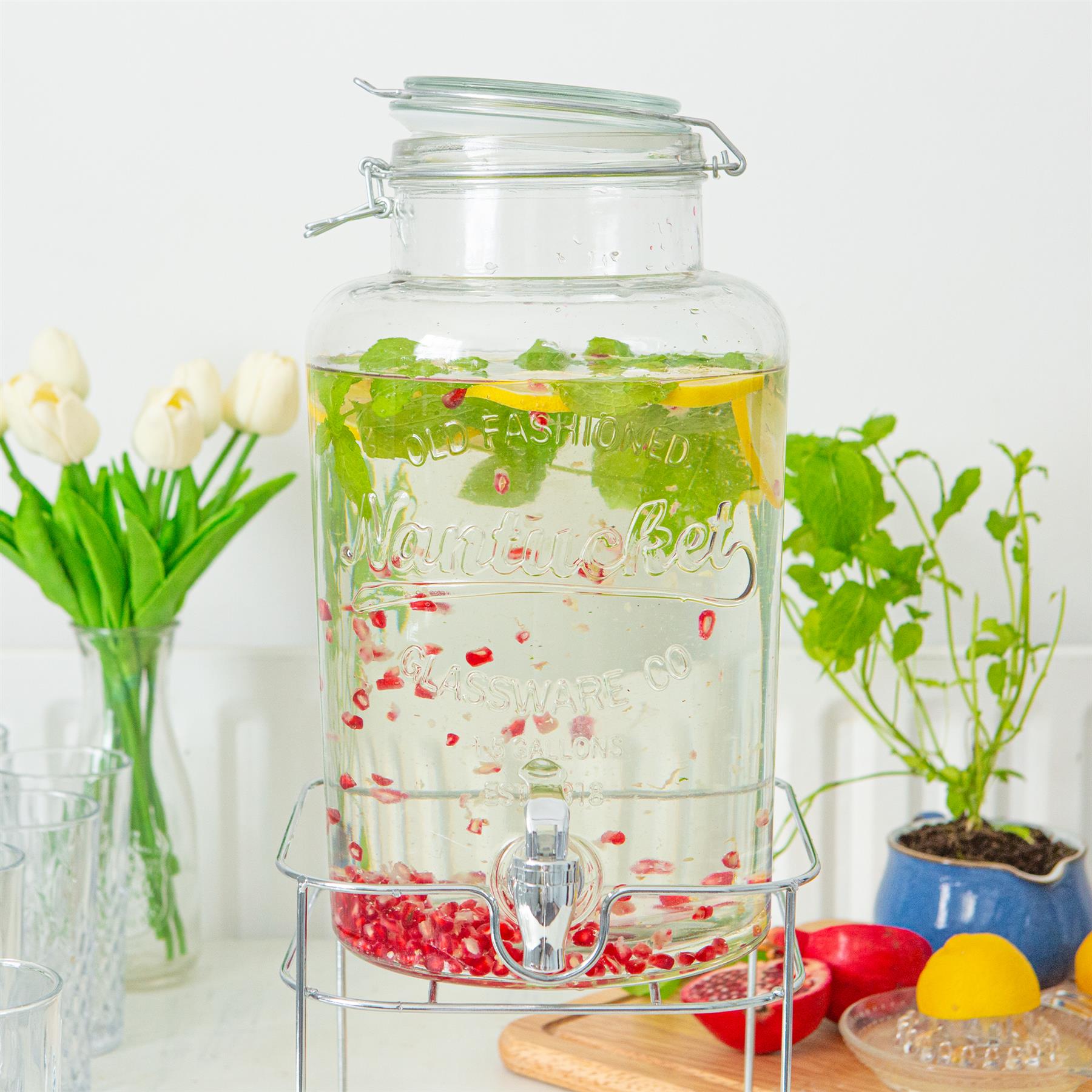 6.5L Glass Drinks Dispenser with Tap & Chrome Stand