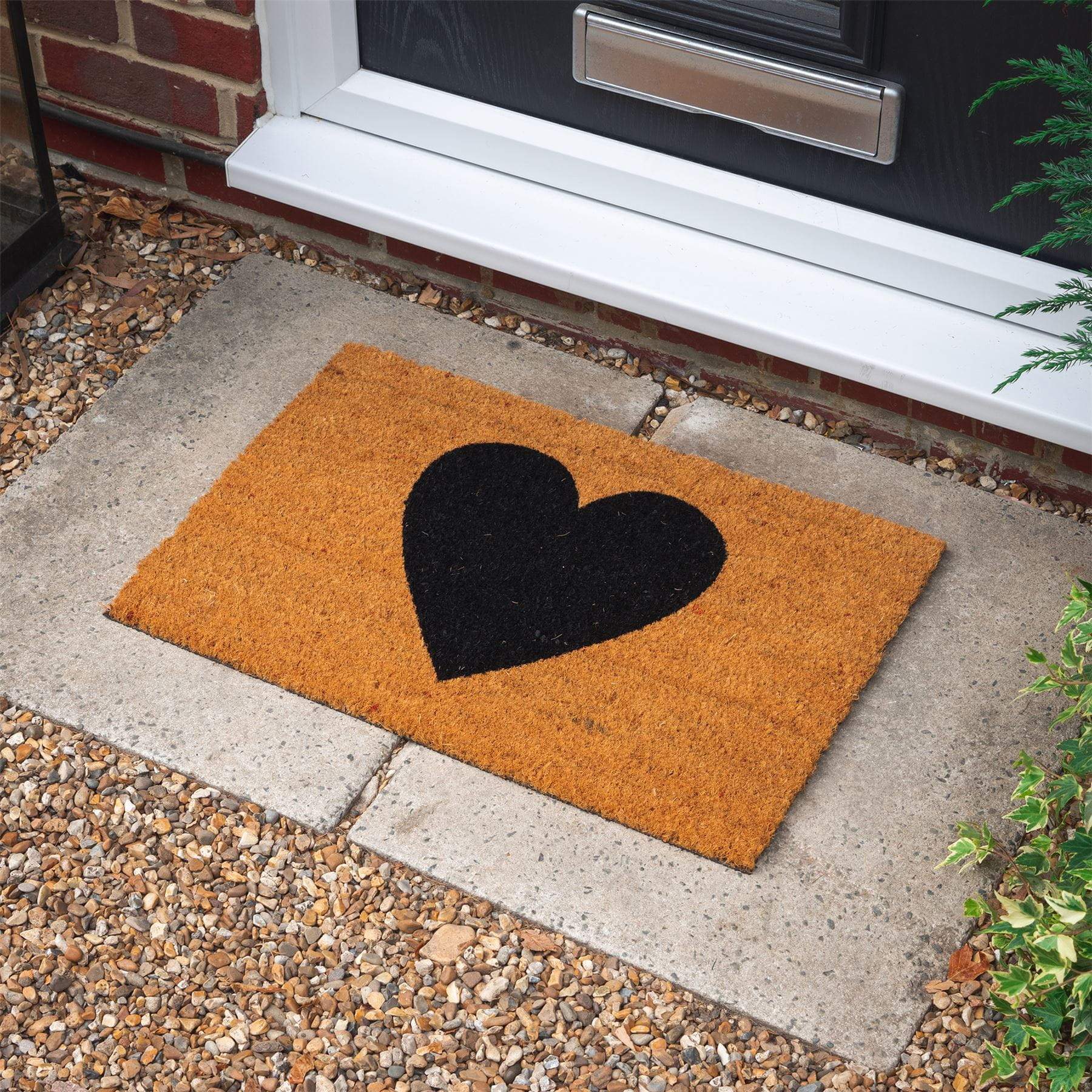 60cm x 40cm Black Heart Coir Door Mat