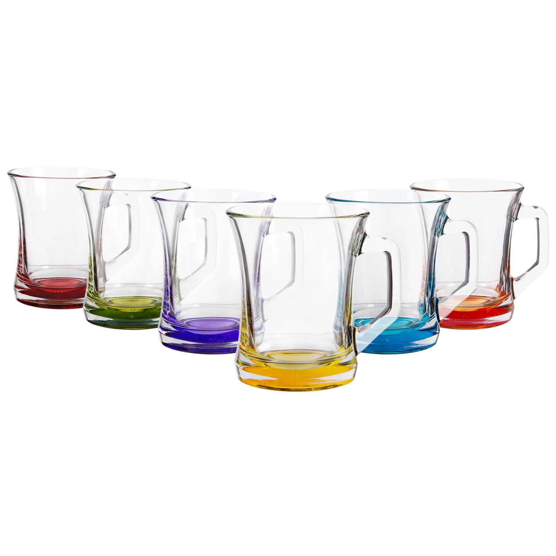225ml Zen+ Coloured Base Glass Coffee Mugs - Pack of Six - By LAV