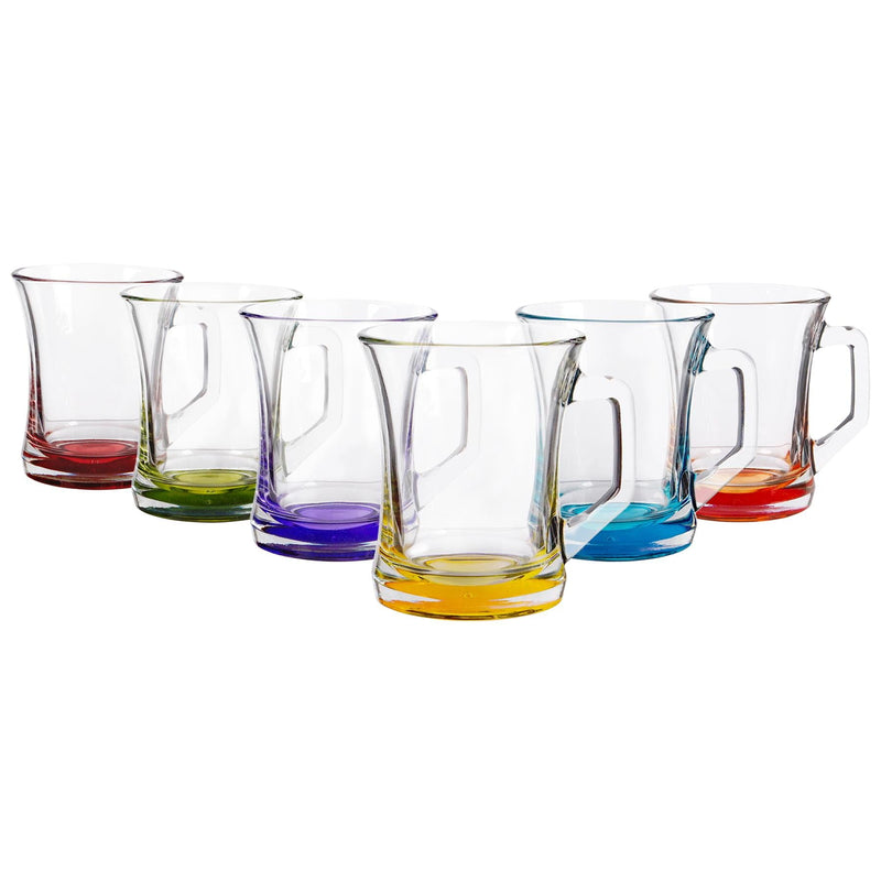 225ml Zen+ Coloured Base Glass Coffee Mugs - Pack of Six  - By LAV