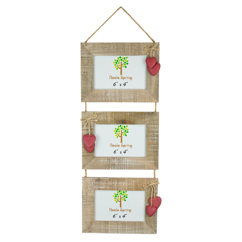 6" x 4" Hanging Triple Photo Frame with Hearts - By Nicola Spring