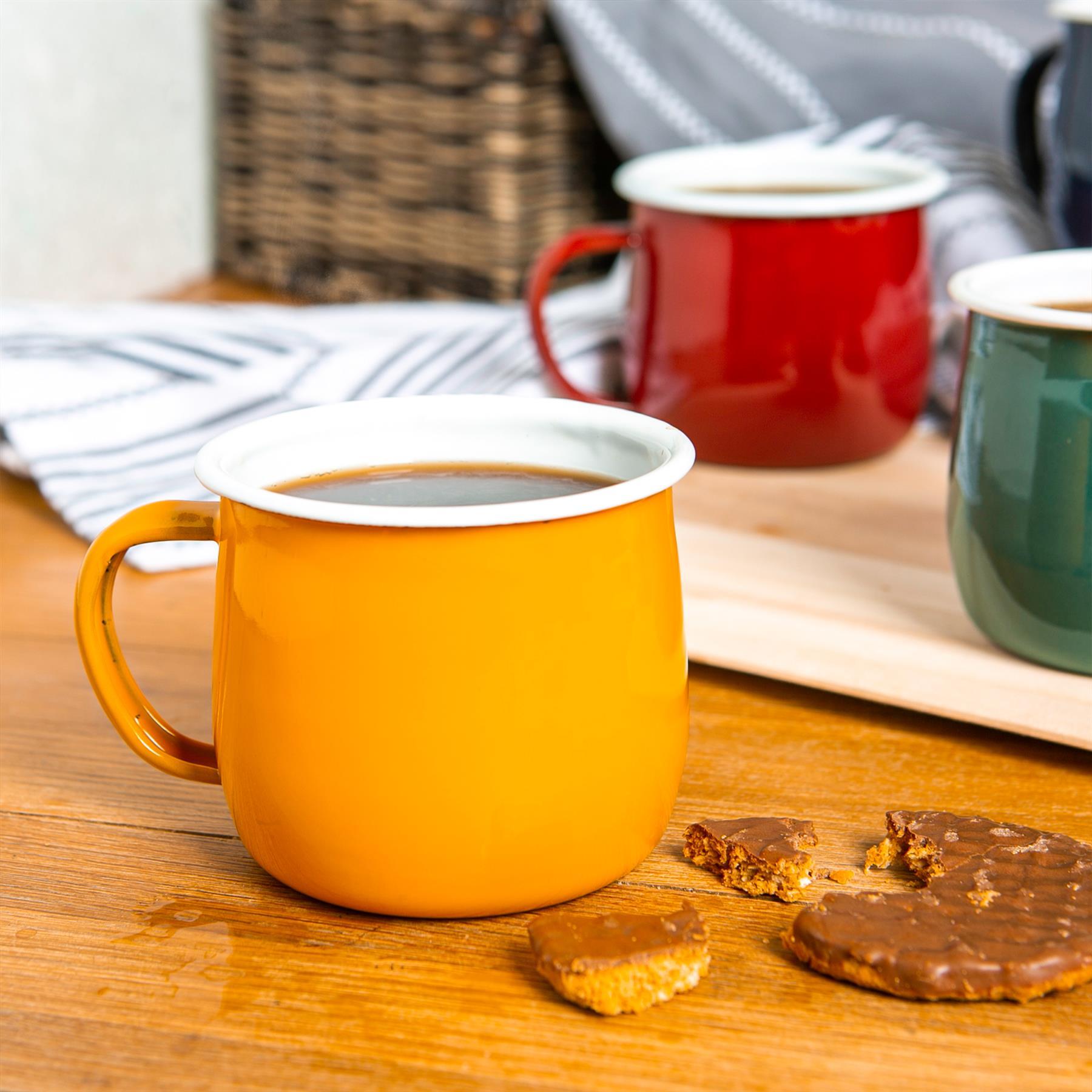 375ml Coloured Enamel Belly Mugs - 4 Colours