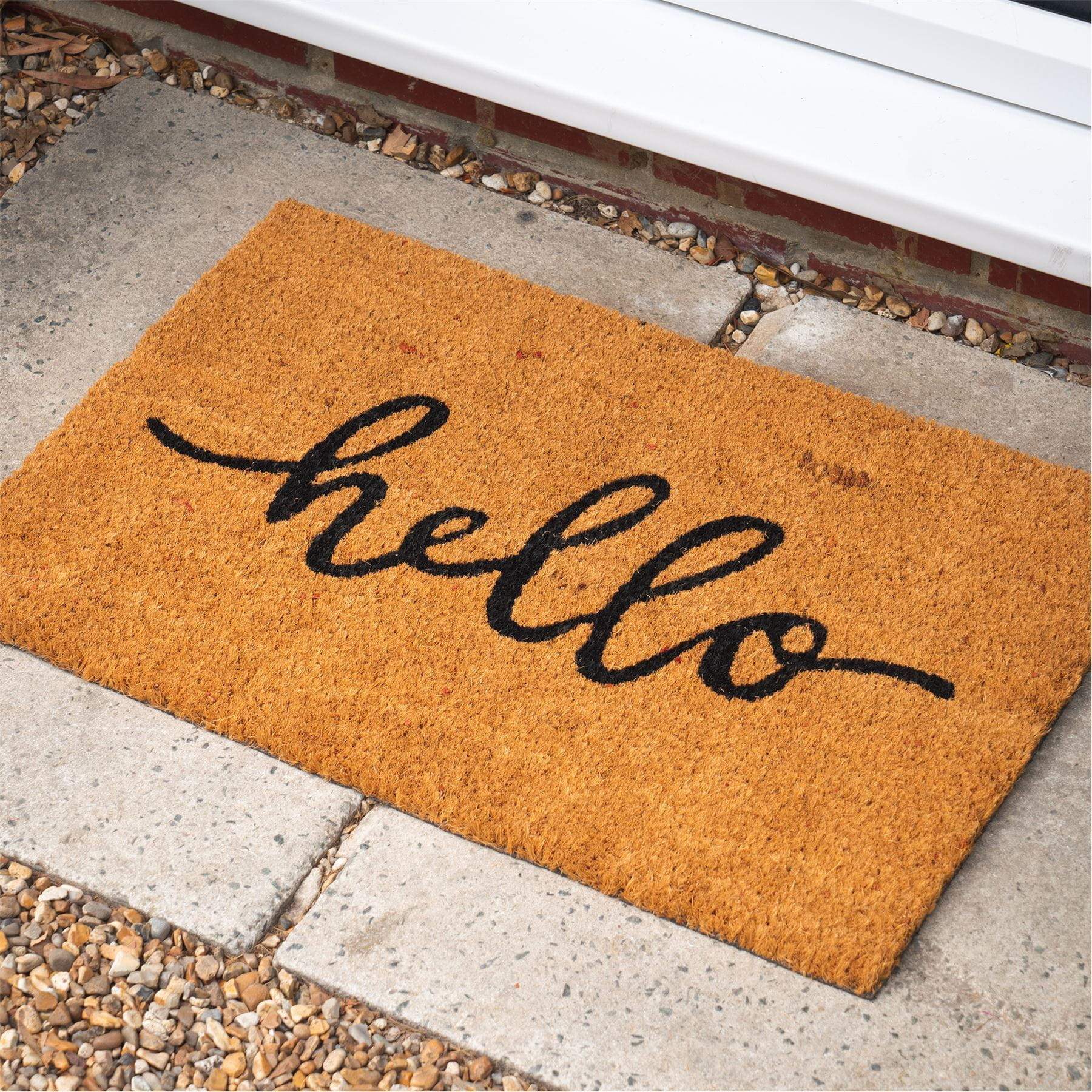 60cm x 40cm Brown Hello Coir Door Mat