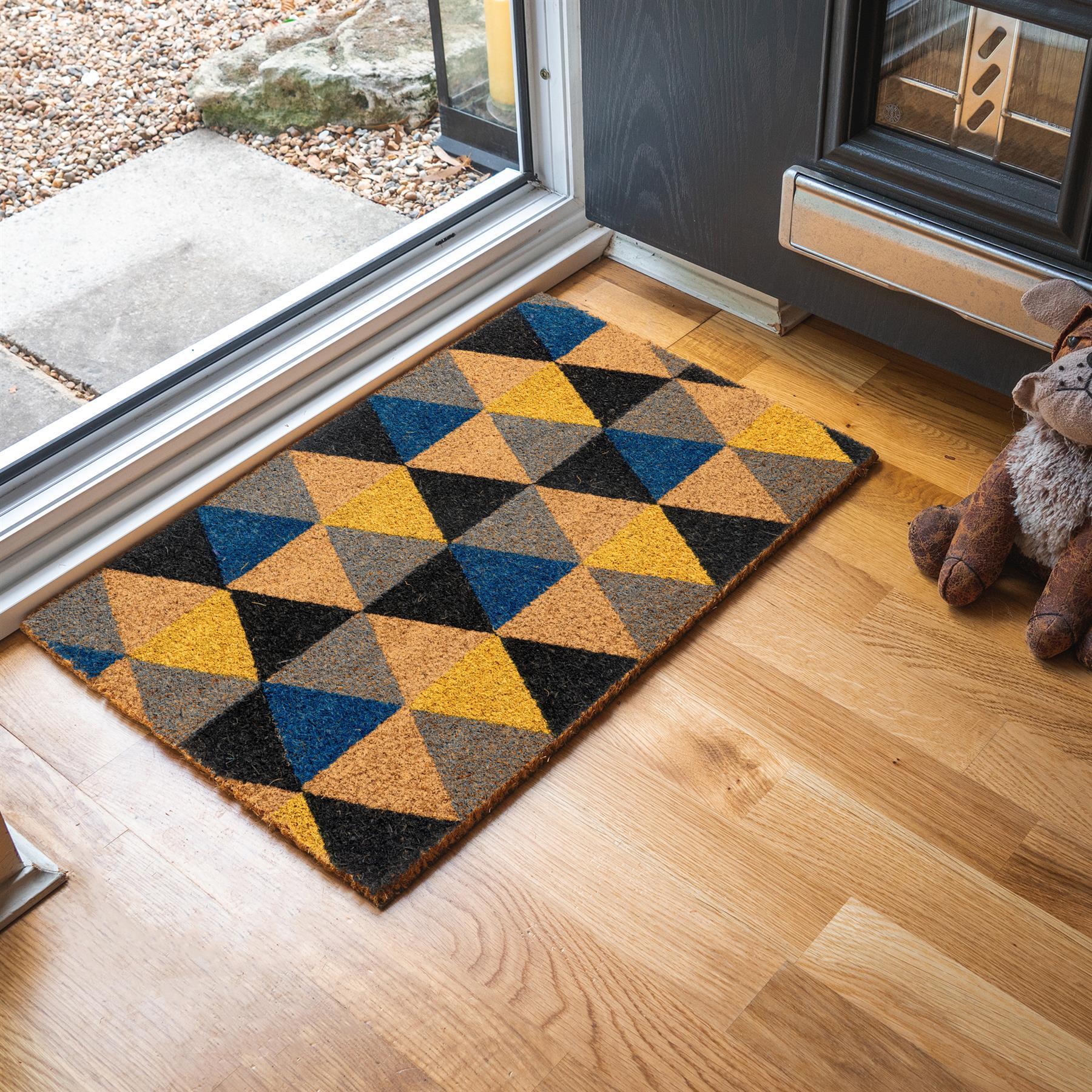 60cm x 40cm Dark Multicoloured Triangles Coir Door Mat
