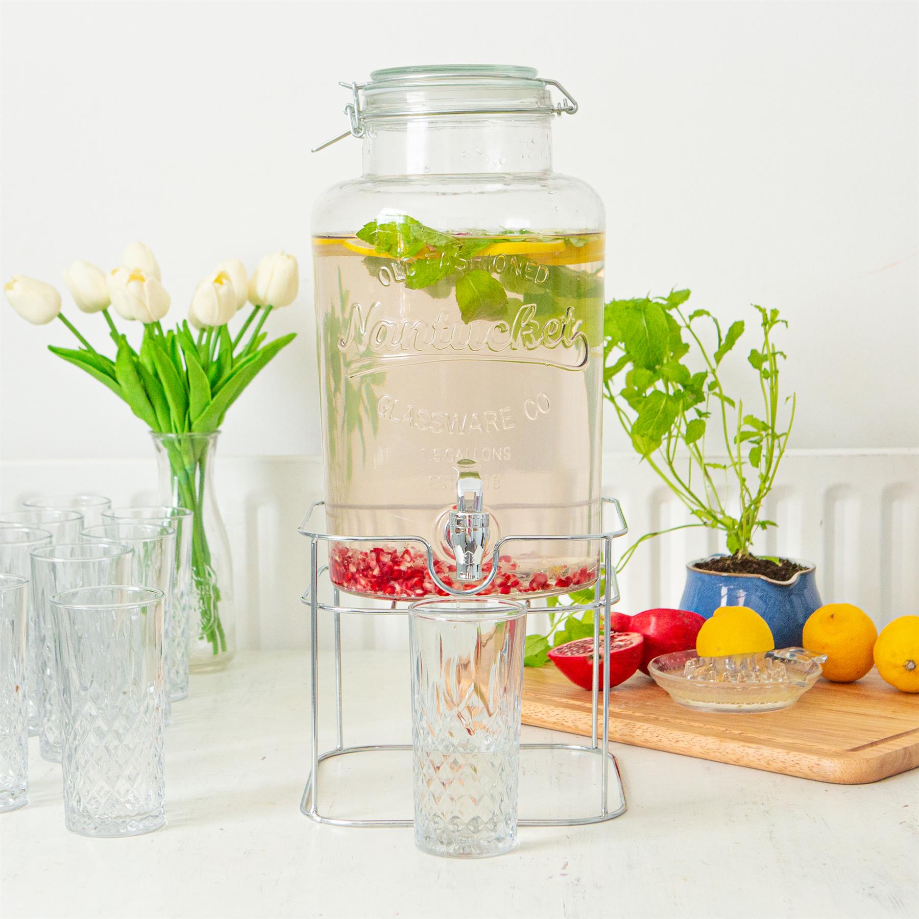 6.5L Glass Drinks Dispenser with Tap & Chrome Stand