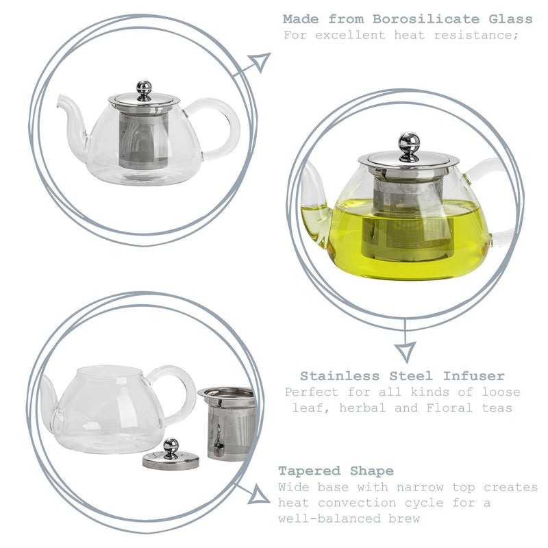 700ml Clear Glass Teapot with Stainless Steel Infuser - By Argon Tableware