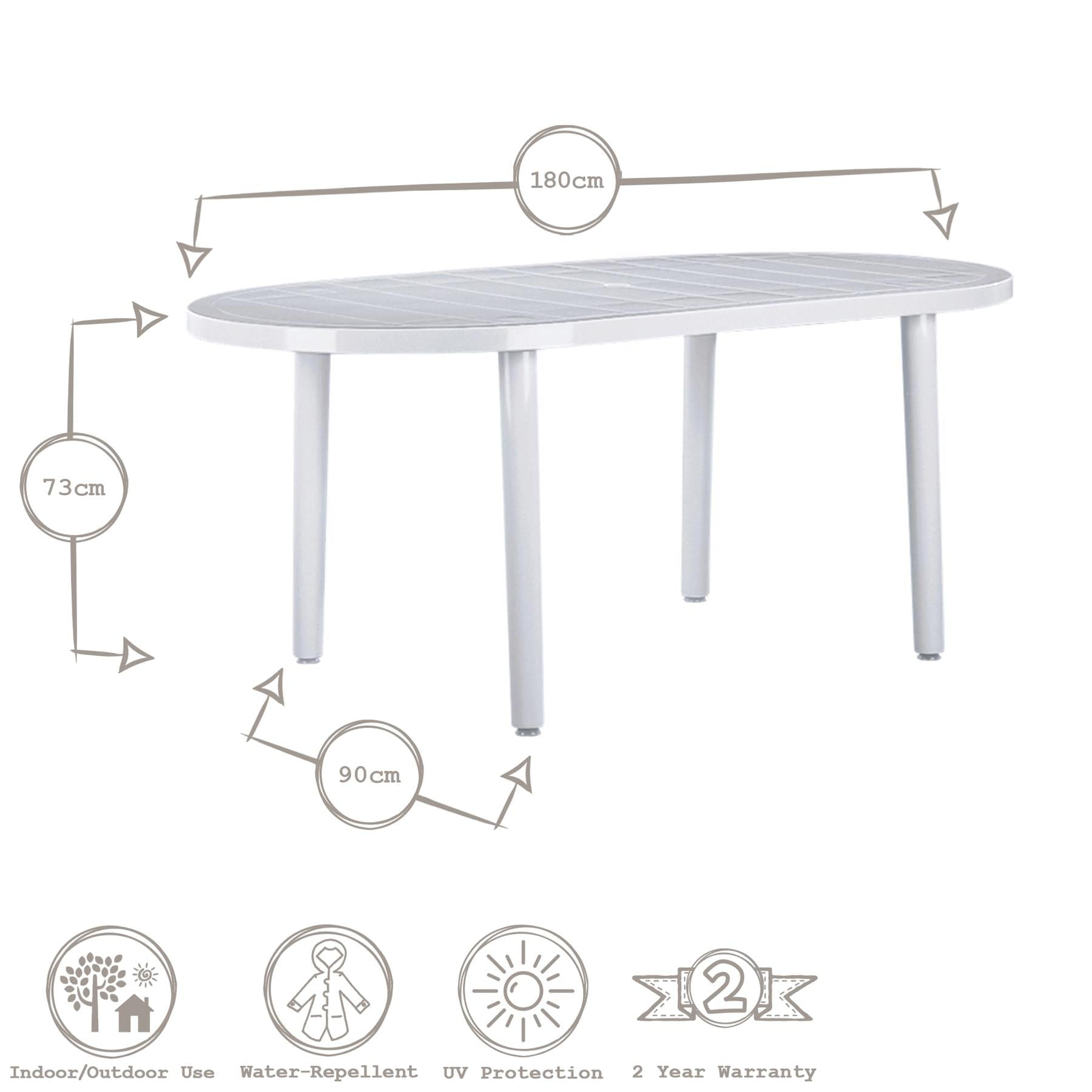 Six-Seater Oval Brava Plastic Garden Dining Table 180cm x 90cm