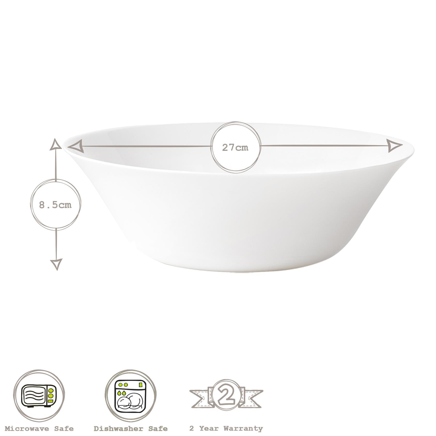 27cm White Moon Glass Salad Bowls - Pack of Six