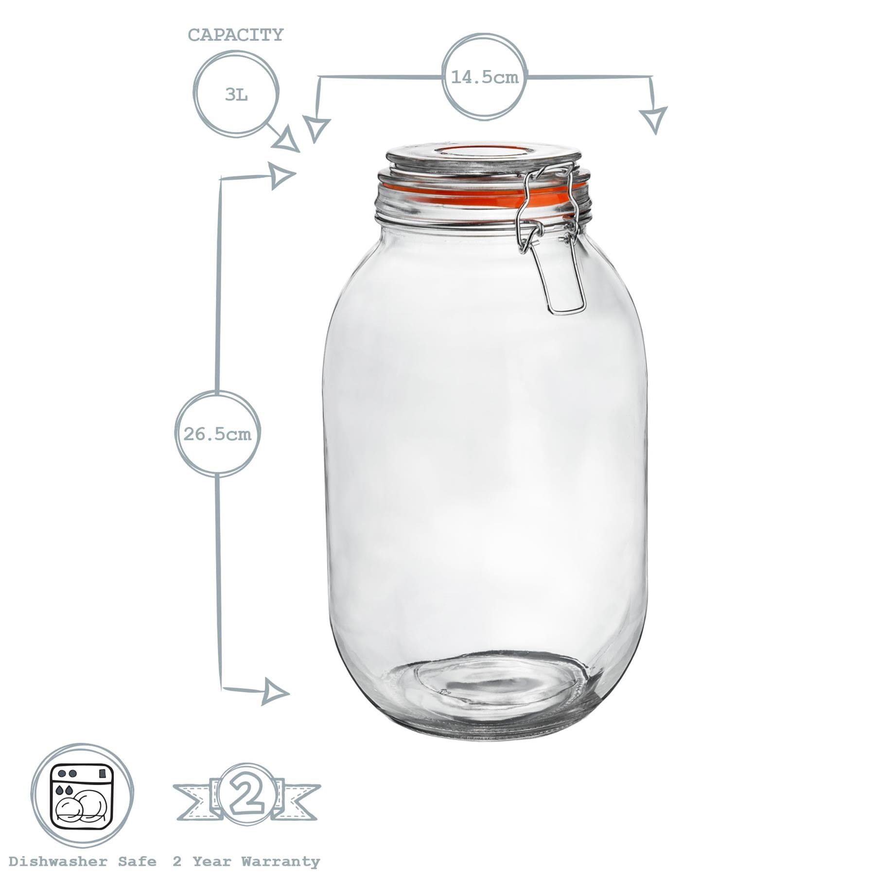 3L Classic Air tight Glass Storage Jar + Four Free Coloured Seals