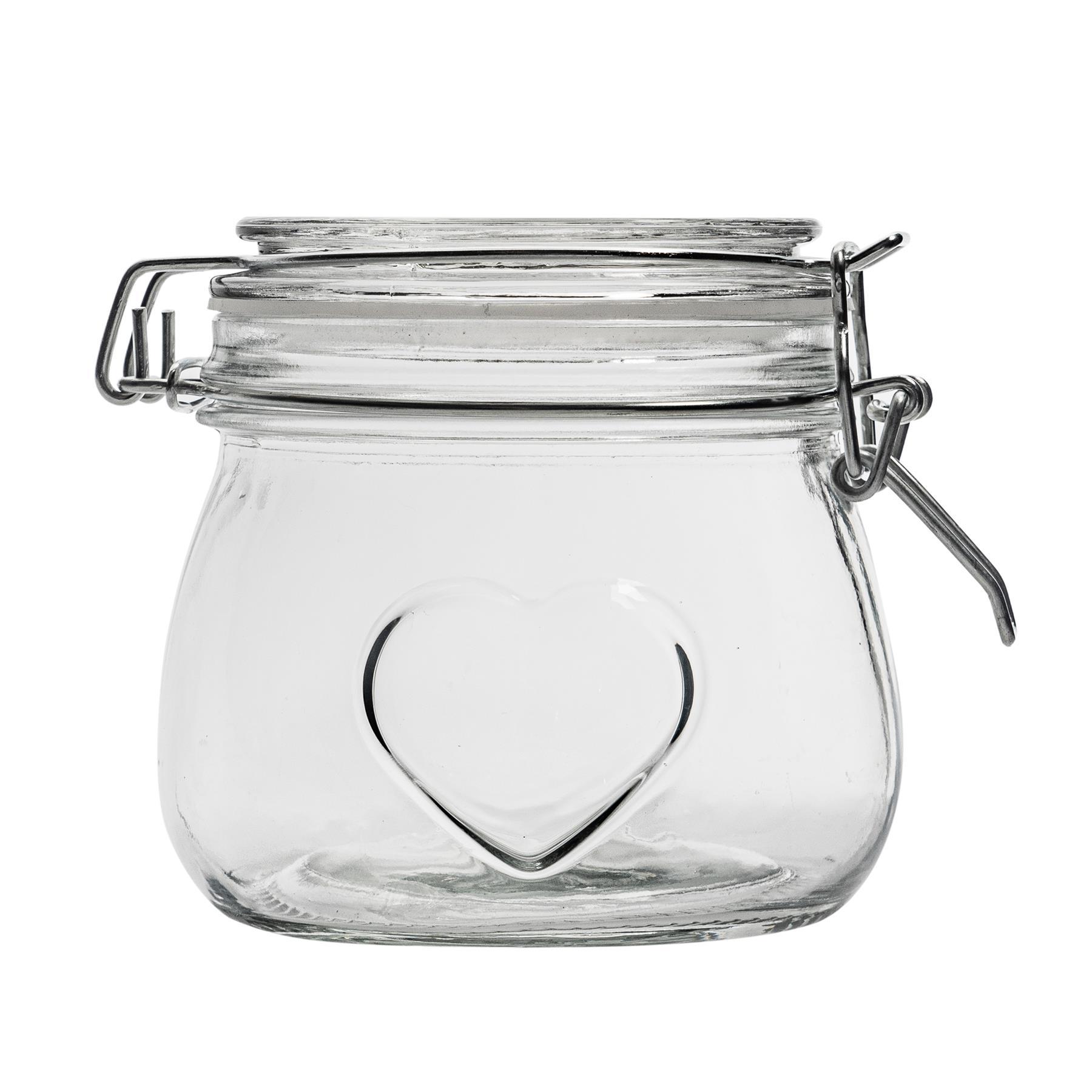 500ml Air tight Overnight oats Glass Storage Jar with Embossed Heart Detail & Label - Pack of Six