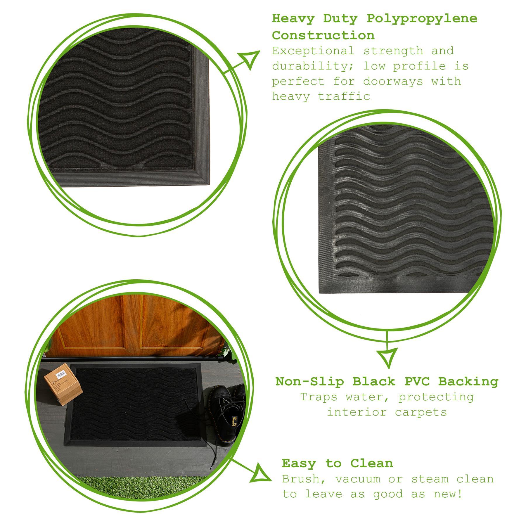 60cm x 40cm Black Waves Heavy Duty Door Mat