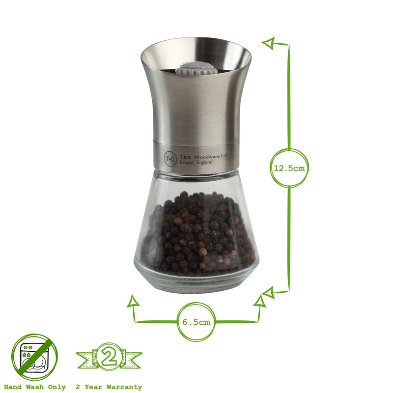 Silver Tip Top Glass Pepper Mill - By T&G