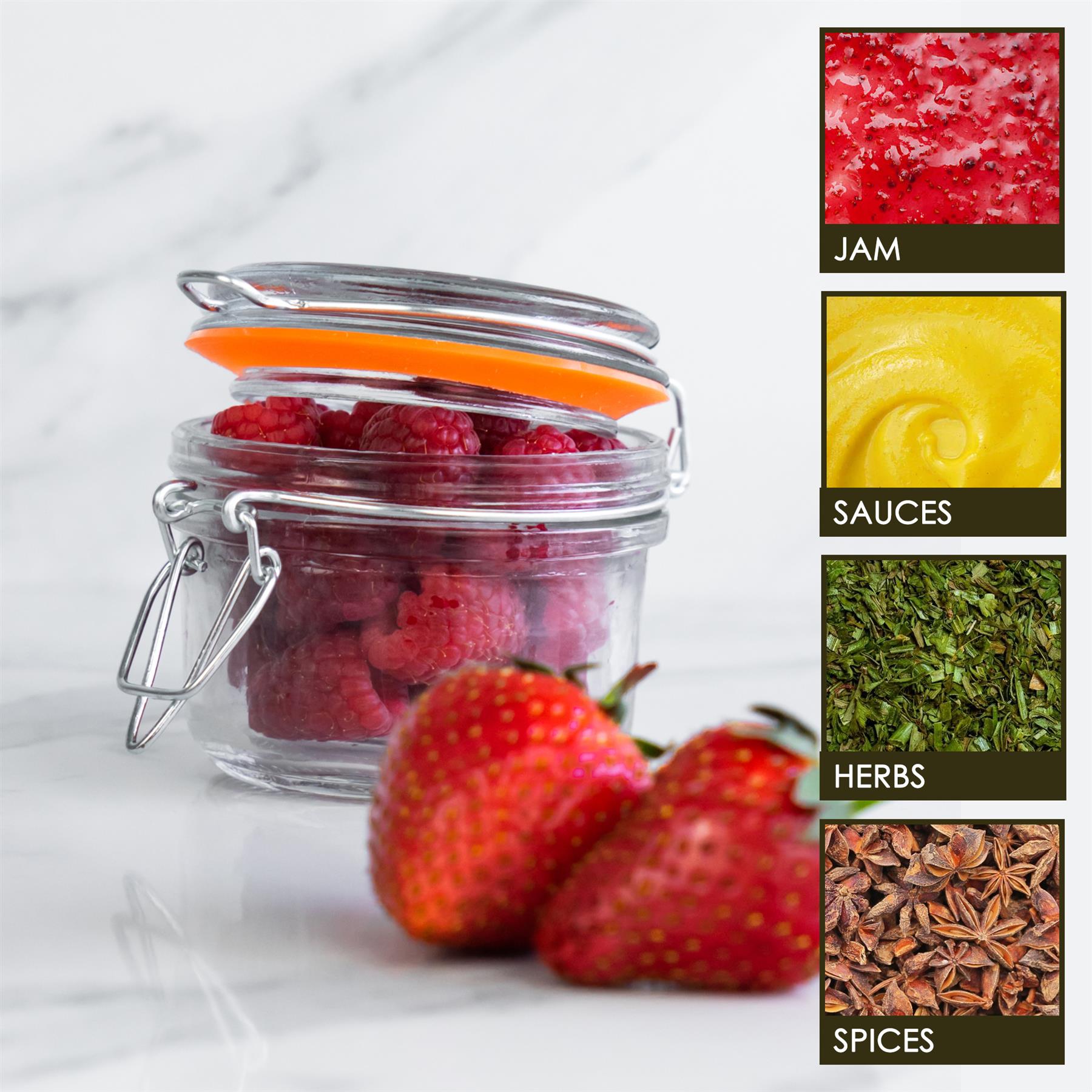 125ml Air tight Classic Glass Storage / Spice Jar + Four Free Coloured Seals